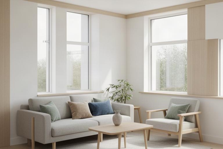 Lichte nieuwbouwwoning met compacte zithoek, houten accenten en zachte textielen