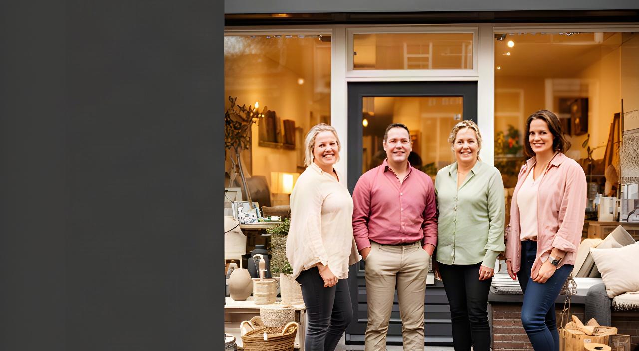 Team van 1A Decor de Wit voor de winkel aan de Rosmolenweg in Venray